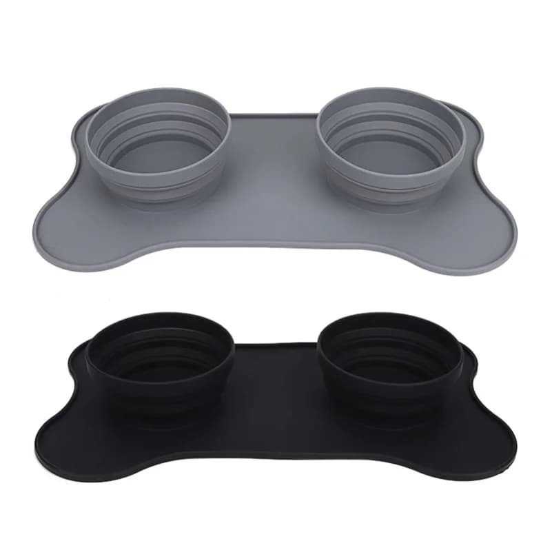 Food Grade Silicone Pet Feeding Mat Non‑Slip Waterproof Foldable Dog Cat Double Bowl Mat for Pets
