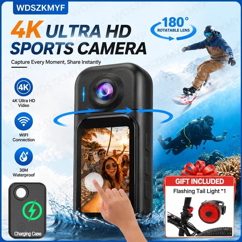 4K/1080P Wi-Fi Action Camera Motorcycle Mini Recorder POV Motorcycle Road Sport Cam Bicycle Vlog with Charging Case