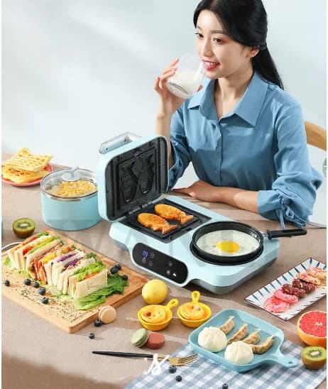 Electric Cooking Machine 220V 1700W Home Breakfast Maker Three-In-One Multifunctional Pizza Omelet Machine
