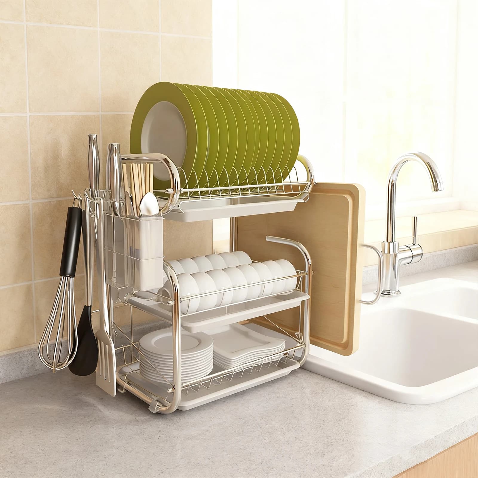 3 level dishes Large shelf for kitchen dishes Multi-functional kitchen organizer Stendino for kitchen dishes