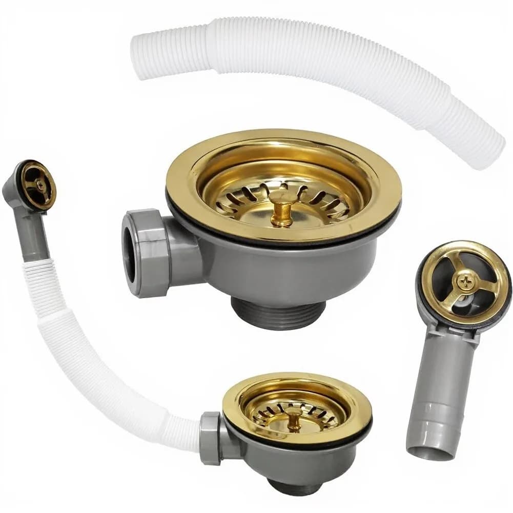 1 Set 304 Stainless Steel Sink Drain Strainer 114mm With Overflow Hole Golden Kitchen Waste Basket Plumbing Fitting