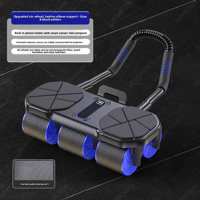 6‑Wheel Elbow‑Support Auto‑Rebound Ab Roller, Portable Abdominal Crunch Fitness Equipment for Travel Airplane Carry‑on
