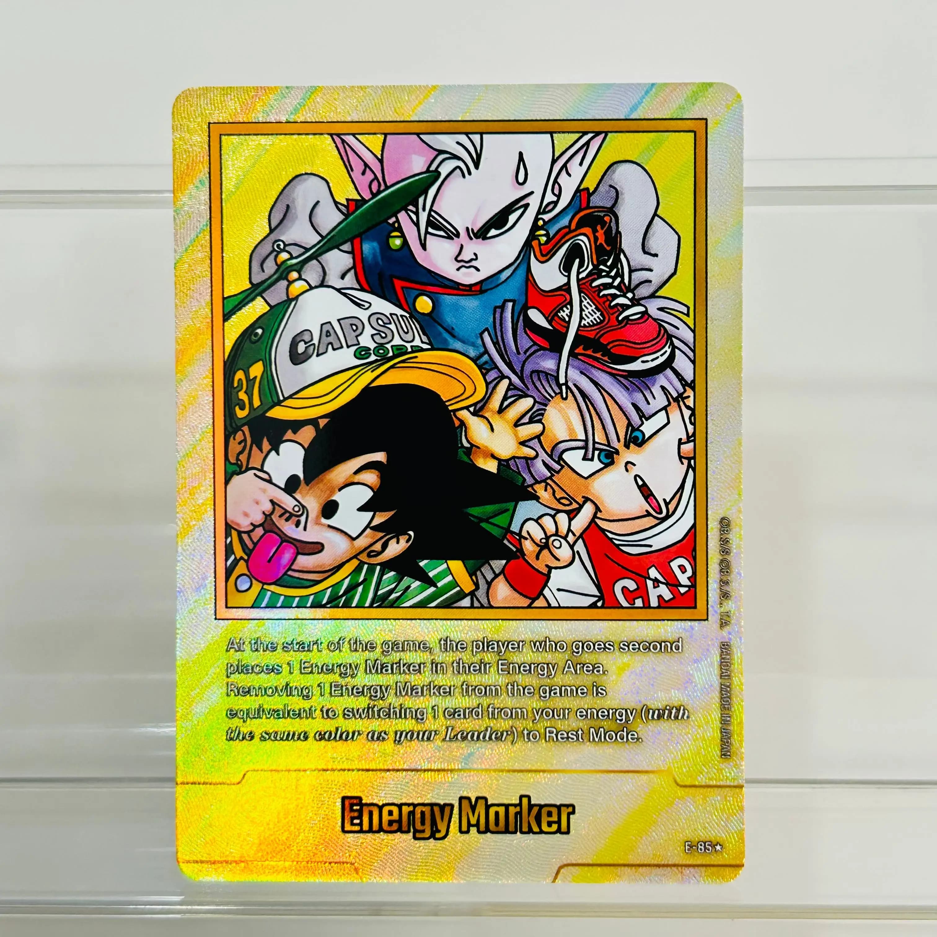 Dragon Ball E-85 Goku Trunks Supreme Kai DIY Energy Marker Card EN Gold Foil Holographic Texture Premium Anime Collection Card