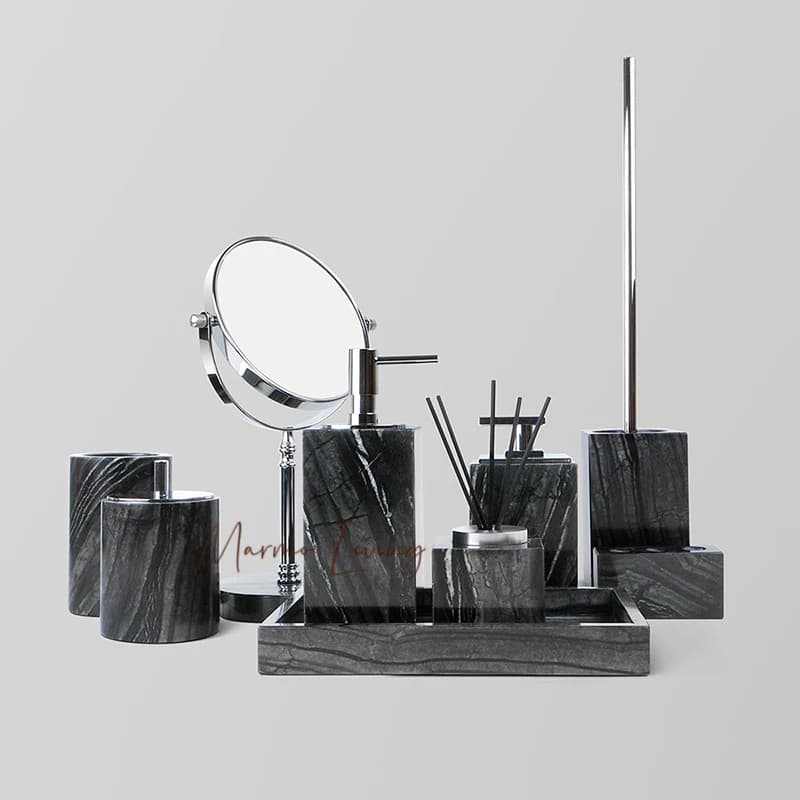 Set di marmo naturale nero per albero per bagno Portaspazzolino di lusso Dispenser di sapone Portasapone Vassoio Set di accessori per il bagno