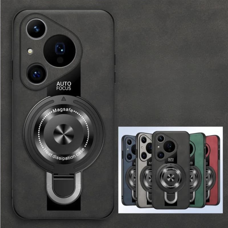 Copertura del supporto del supporto dell'anello magnetico di ricarica wireless in pelle di pecora per Huawei Pura 80 70 Ultra 80 70 Pro Plus Custodia antiurto in pelle