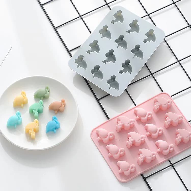 Stampo in silicone a forma di fenicottero per ghiaccio, stampo per gelato Kuaishou, stampo fai da te per cioccolato, stampo per torta a forma di fenicottero a 12 fori