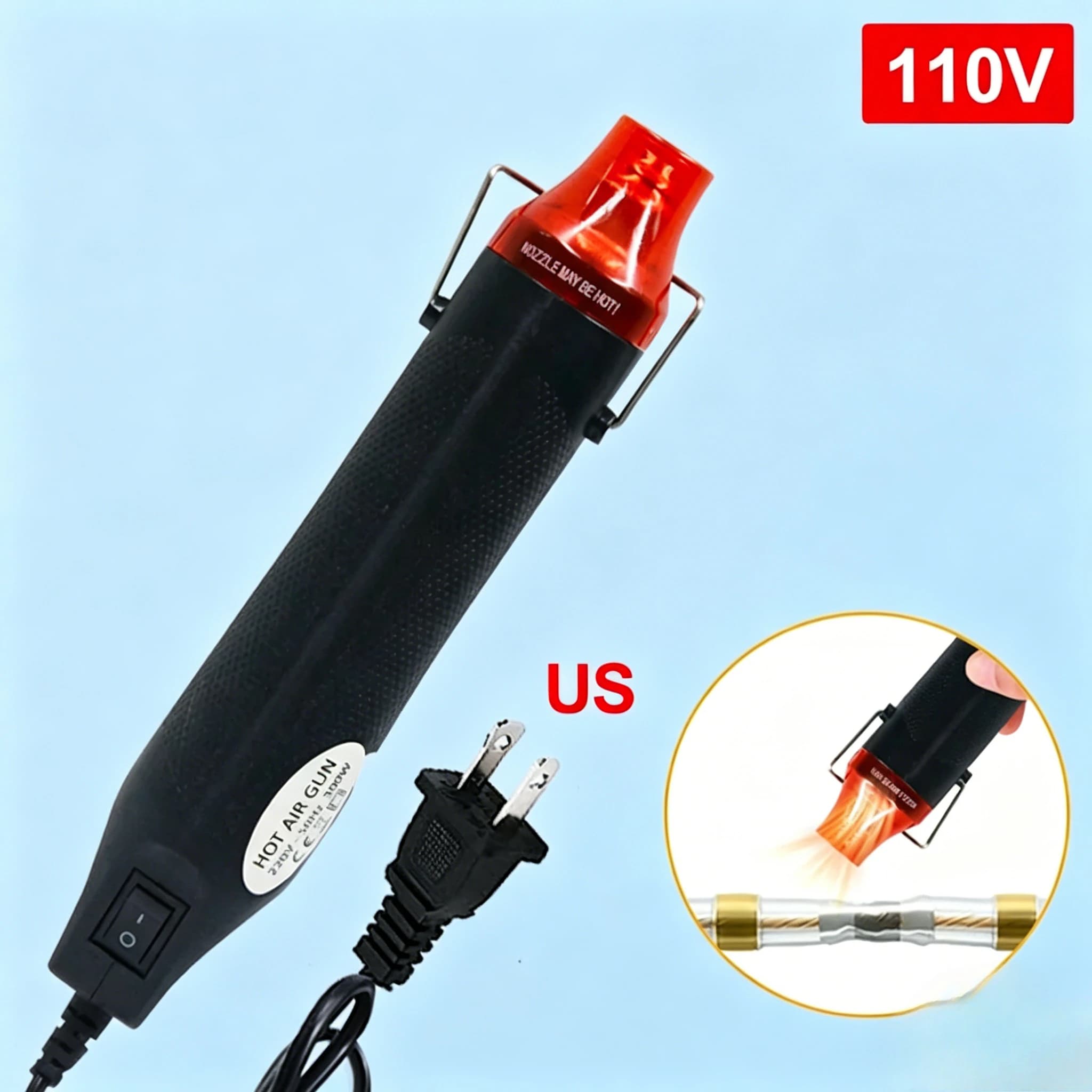 Pistola ad Aria Calda Portatile 110V/220V, Strumento Elettrico per Fai-da-Te, Mini Soffiatore Termico con Supporto Retrattile, Versione USA