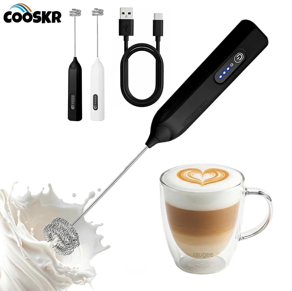 Electric Milk Frother Egg Beater Mini Portable Coffee Whisk Mixer USB Rechargeable Milk Foamer Maker Wireless Handheld Stirrer