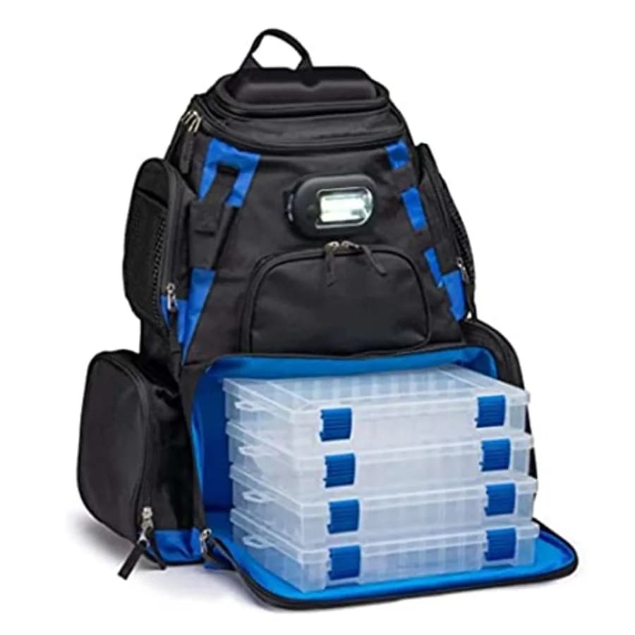 Fishing Backpack with Tool Boxes - Backpack with Trays Included and LED Light - Fishing Equipment and Equipment