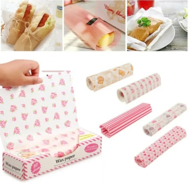 ​ 50 pezzi di carta cerata per uso alimentare - Carta da cucina antiaderente oleata per panini hamburger patatine fritte strumenti di cottura facile da strappare