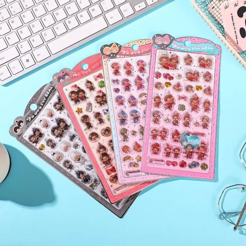 1/4PCS Cartoon 3D Stickers Anime Monchhichied Cute Sticker DIY Water Bottle Refrigerator Decor Decal Kawaii Stationery Gift 2026