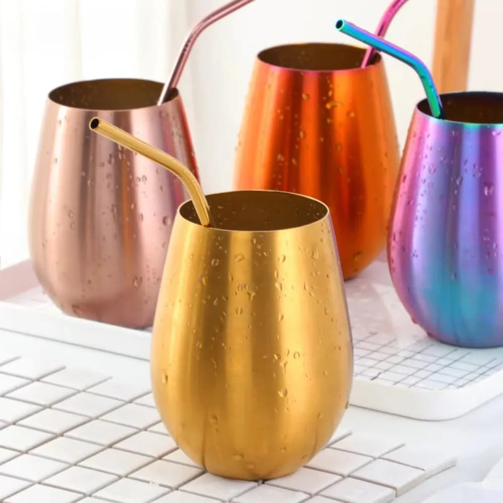 Set di bicchieri in acciaio inossidabile color oro rosa, 2x500ml, eleganti tazze in metallo per vino, succo, latte, frullati - Articoli per bevande per casa, bar
