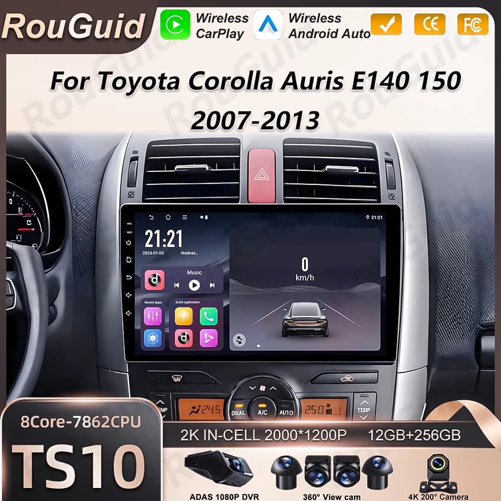 Autoradio Android 16 per Toyota Corolla E140 E150 Auris 2005 - 2013 Navigazione GPS Carplay Lettore Multimediale GPS DSP BT 5G