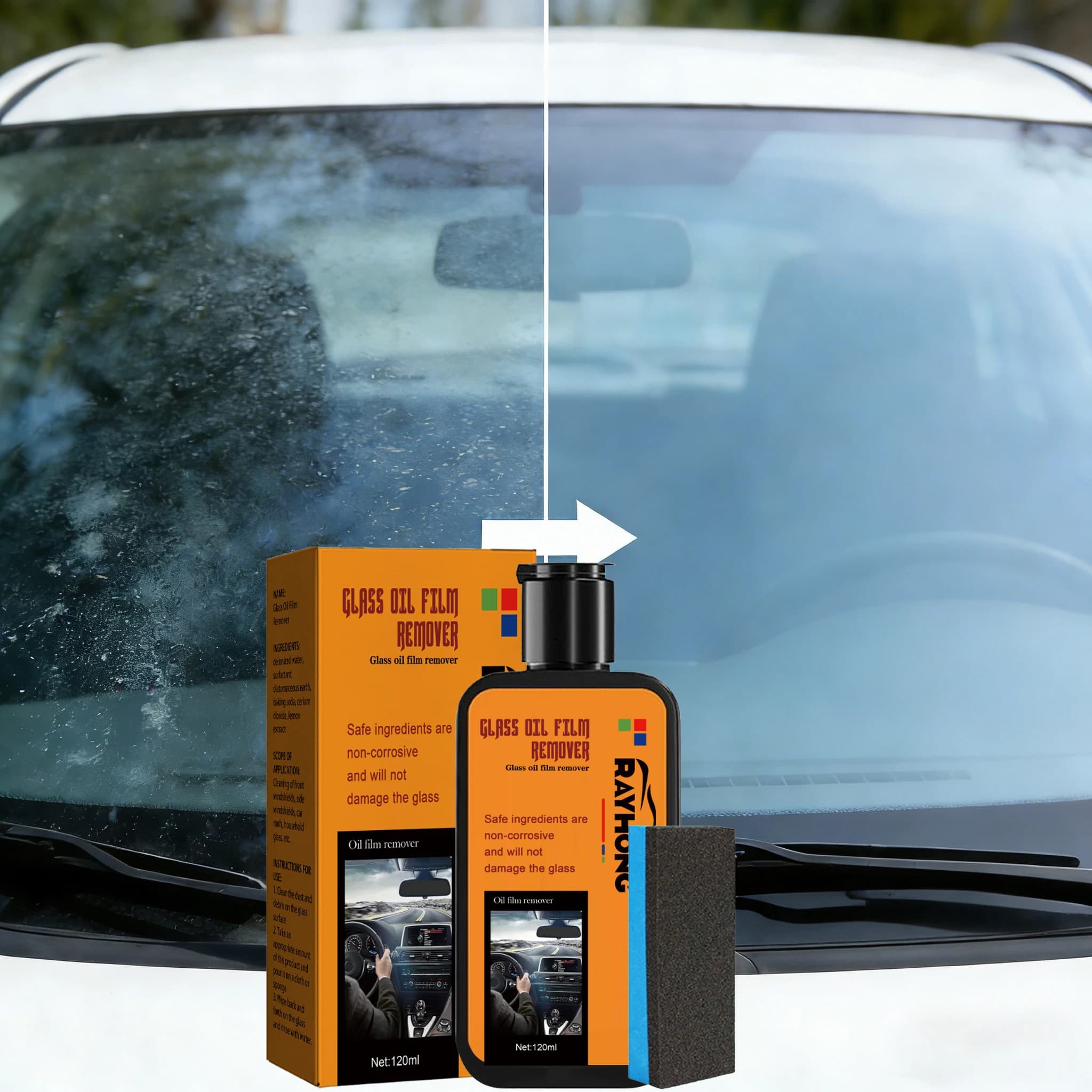 Detergente per Vetri Auto, Rimuovi Pellicola Oleosa, Composto Lucidante per Parabrezza, Pulitore per Vetri Auto, Lucidatura Vetri Trasparenti, Detailing Auto