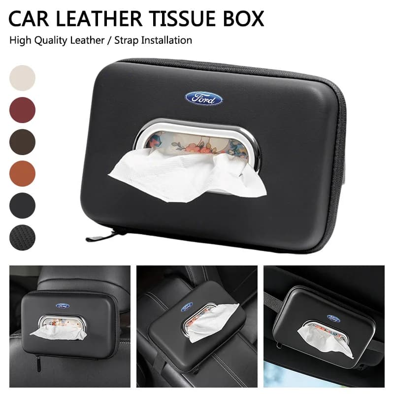 Car Tissue Box Seat Back Hanging Tissue Storage Case For Ford Mustang Bronco Fiesta Focus Mondeo Kuga Edge Explorer F150 Sticker