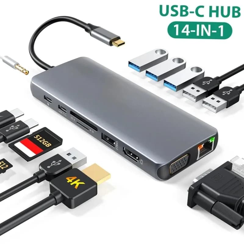 dodocool Hub USB C 14 in 1 Lettore di schede 4K USB C a VGA Gigabit Ethernet 100W PD SD/TF Type-C