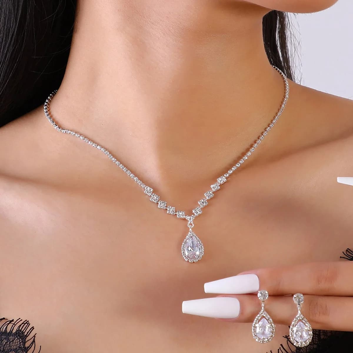 Bridal Jewelry Necklace Bracelet Set Rhinestone Zircon Wedding Dress Women's Wedding Accessories High-end Two-piece Set