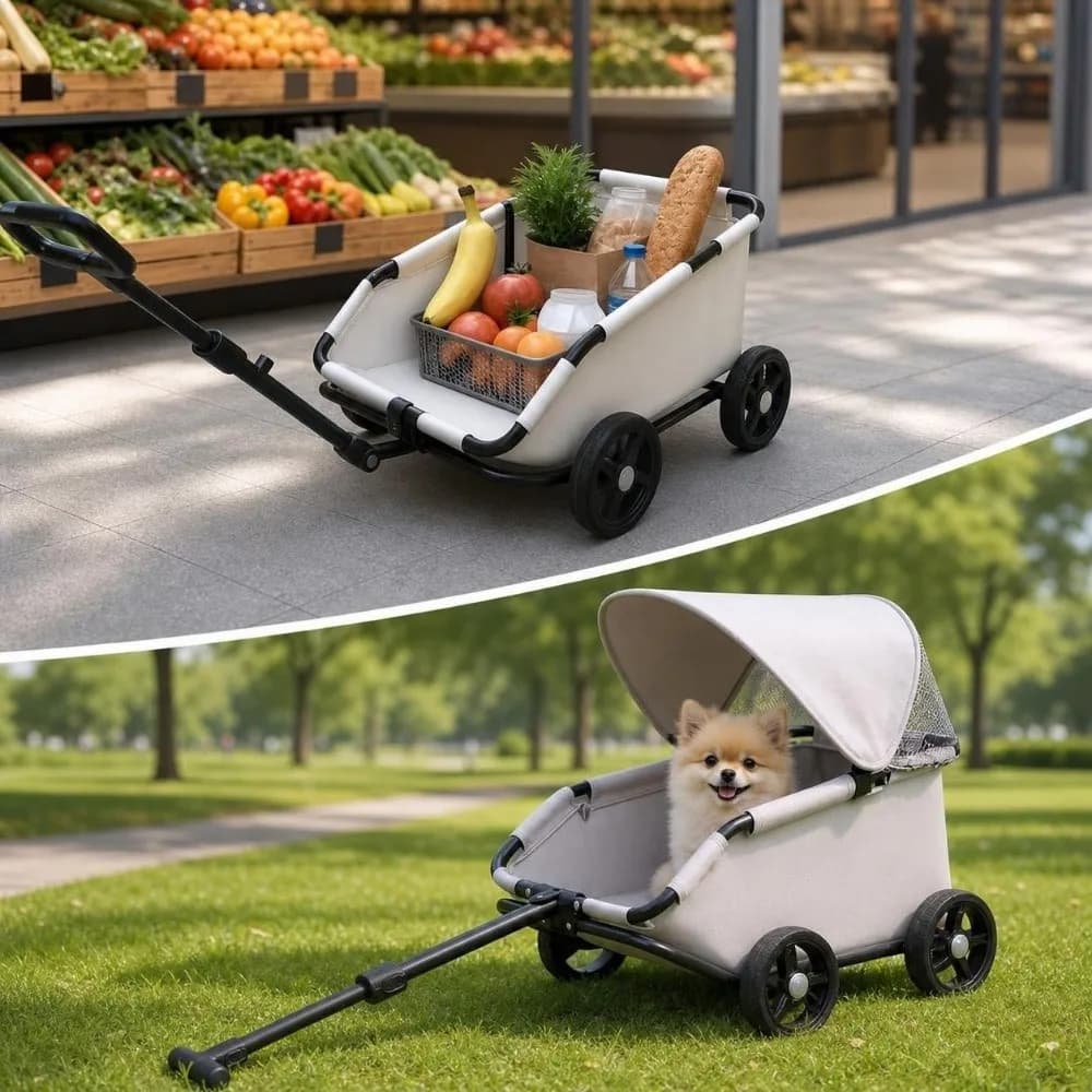 Dog Stroller Foldable Pet Stroller 4-Wheel Lightweight Dog Carrier Cart with Sunshade Telescopic Pull Cat Cart Travel