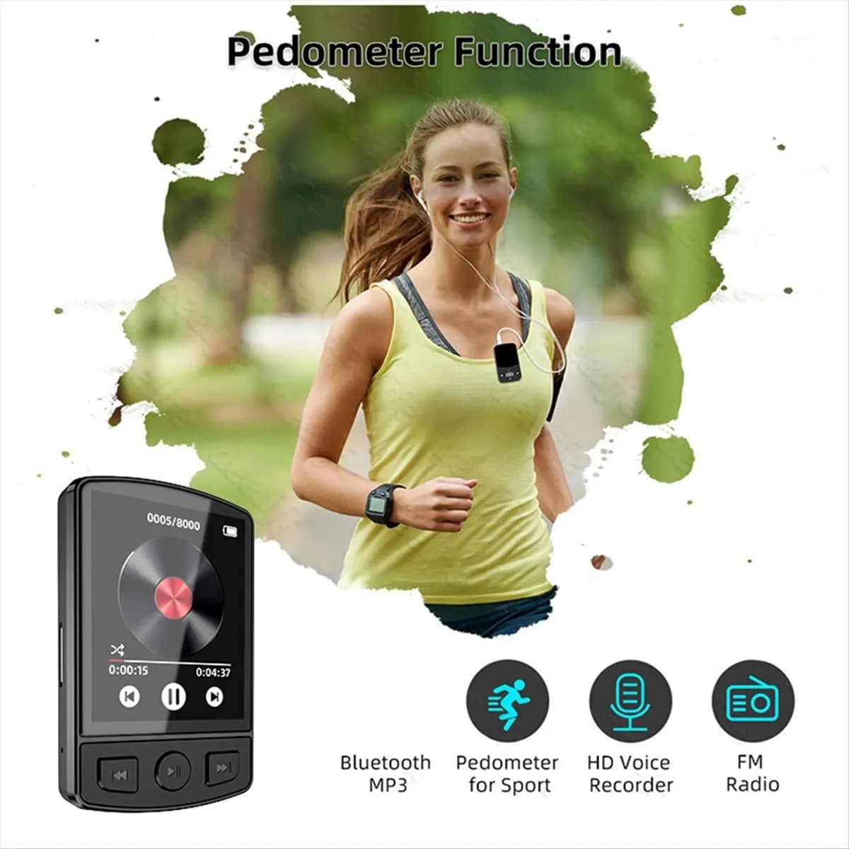 Lettore MP3 BOFF Portatile con Clip Sportiva, Walkman HiFi Compatibile con Bluetooth 5.0, Schermo da 1,8 Pollici con Radio FM per Studenti