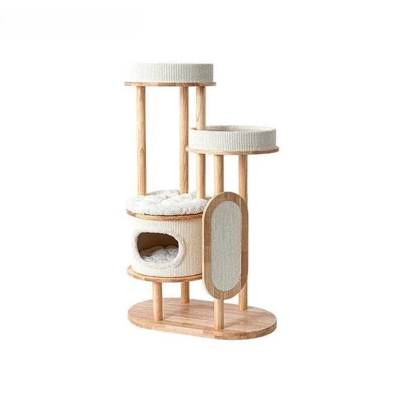 Tiragraffi per gatti, cuccia, albero integrato, struttura per gatti con colonna in legno massello per uso domestico, giocattoli per gatti in legno di gomma