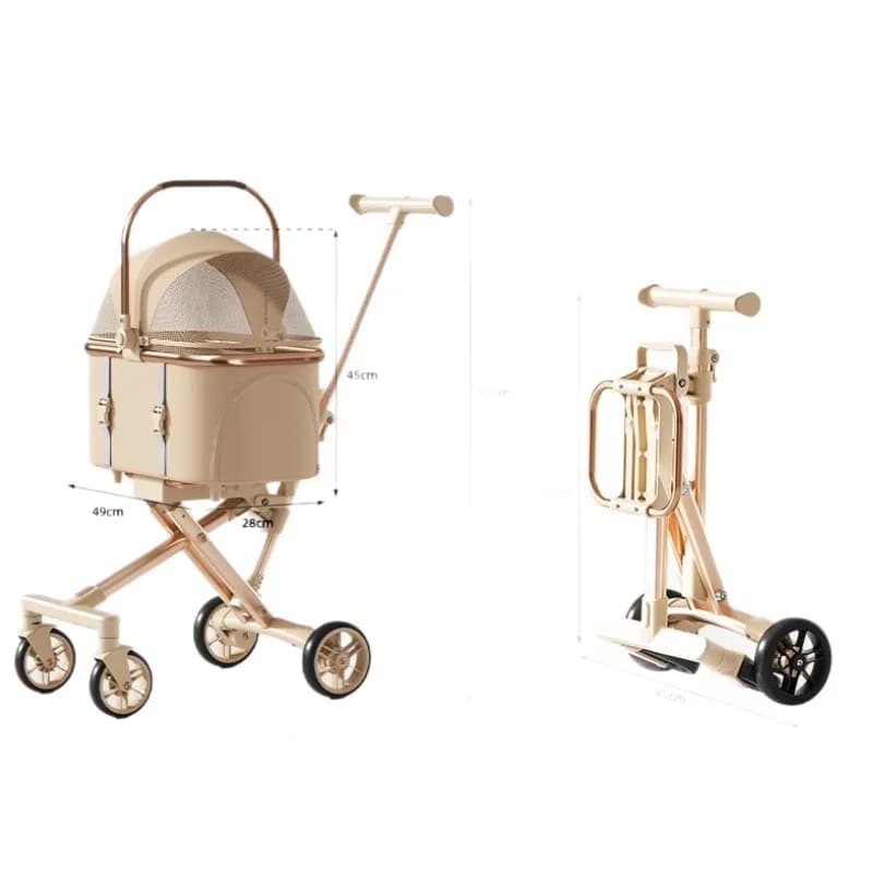 Rose Gold Pet Cart, Lightweight Folding Dog Cat Carrier, High Value Travel Bag, Separation Design, Durable Pet Stroller