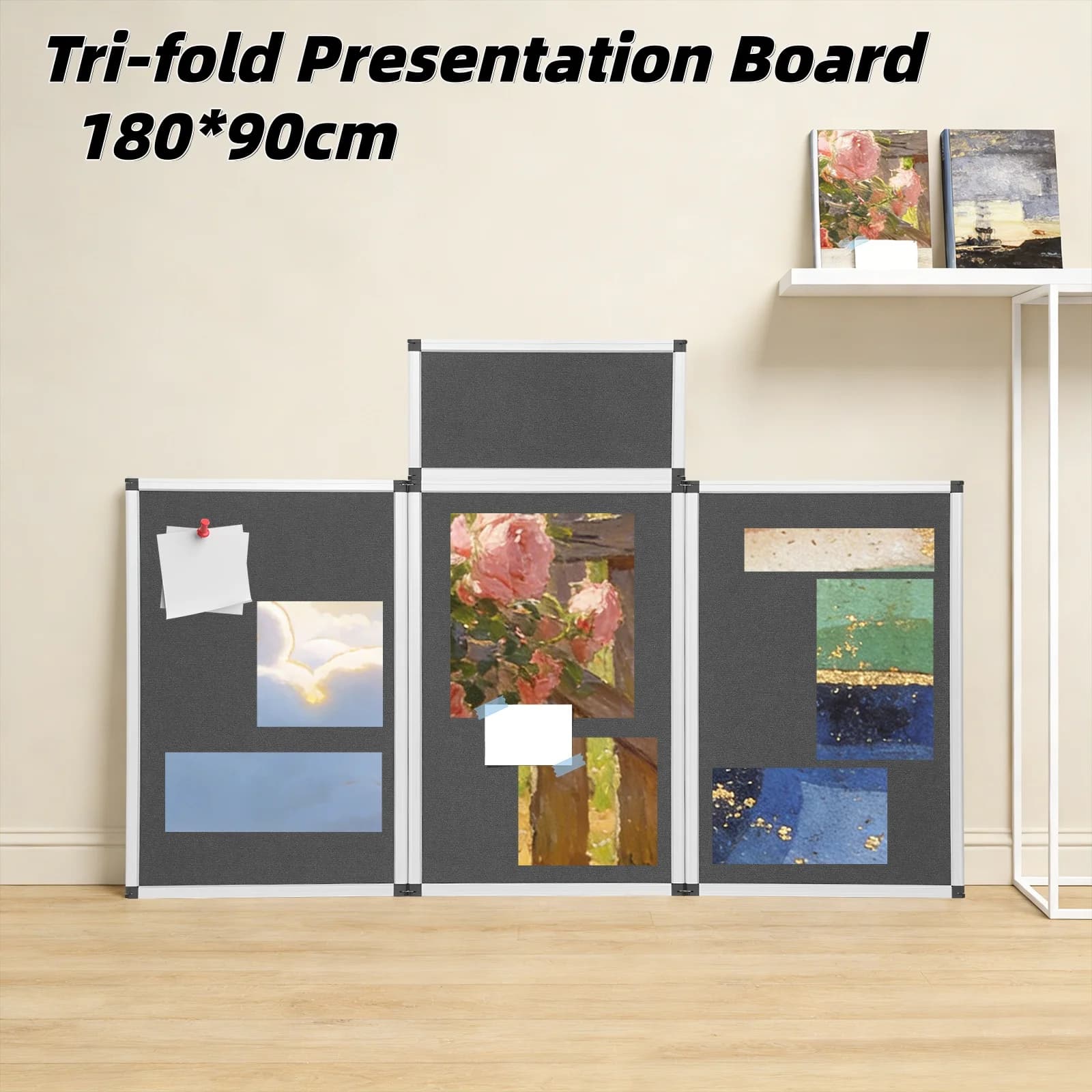 Tri-fold Trade Show Presentation Board with Carry Bag 180*90CM 3+1 Panel Folding Desktop Display Board for Exhibitions Shopping Malls Home Decor