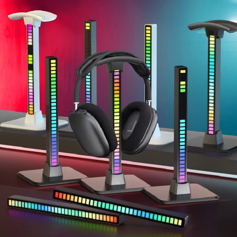Support for RGB headphones with LED lights activated by children's musical sound Home Board Accessories Headphone support USB Hub Display