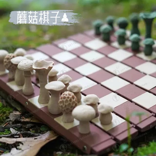 Set di Scacchi Foresta Stampato in 3D con Scacchiera Magnetica Integrata + Pezzi a Forma di Fungo + Dama a Forma di Ghianda Go