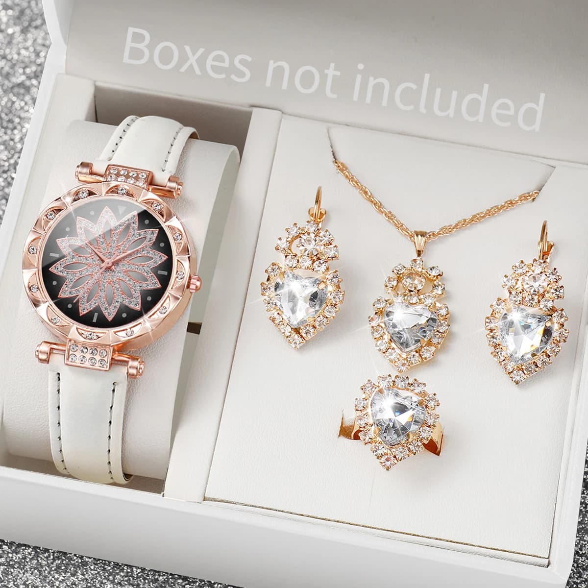 5PCS/Set Luxury Rhinestone Women Watches Fashion Leather Band Quartz Watch for Women Jewelry Set Relogios Feminino（Without Box）