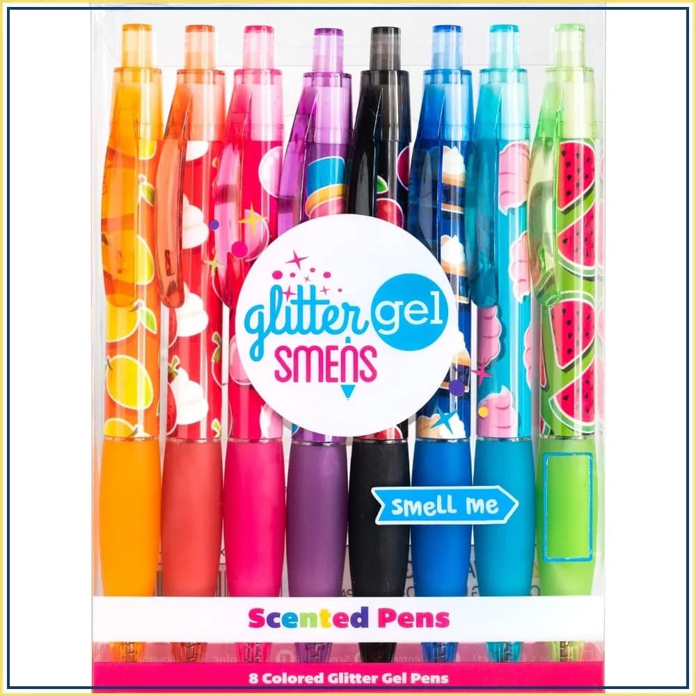8 Scented Glitter Gel Pens - Fun, Cute, Cool Smelly Pens for Kids, Medium Point, 8 Count