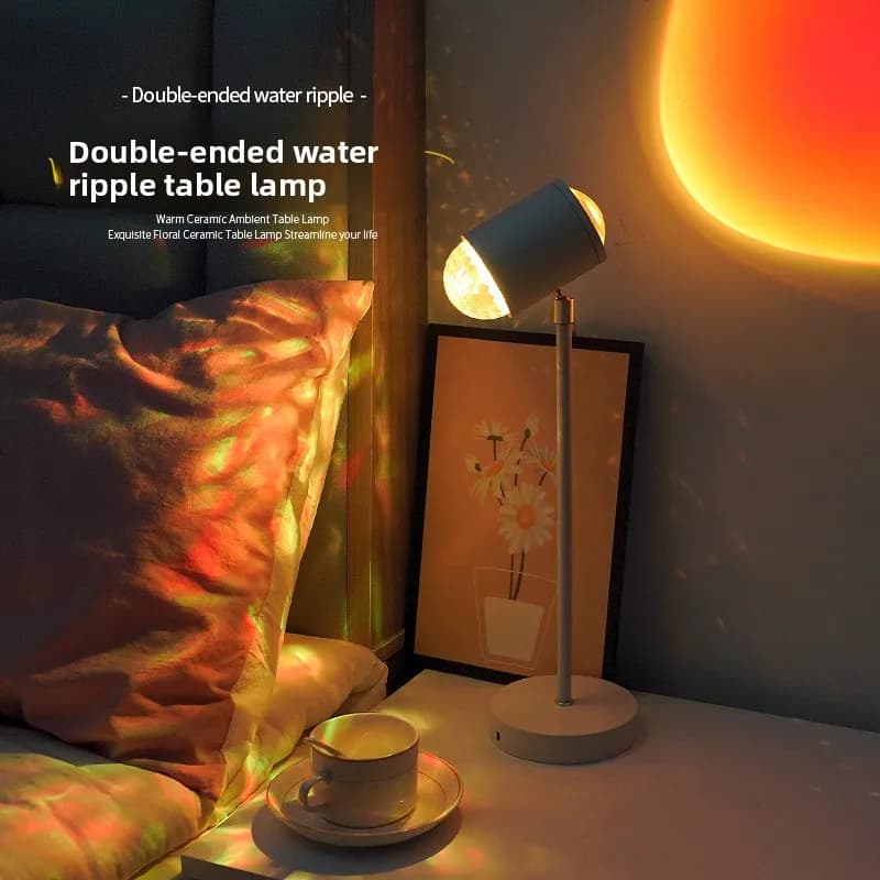 Table Lamp with Atmospheric Projection Dynamic Rotating Water Effect, Trendy Decoration with Sunset Effect