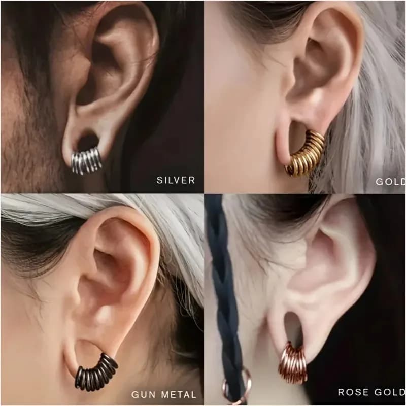 5pcs Punk Stainless Steel Piercing Creative Earrings Septum Piercing Nose Ring Ear Expanders Ear Gauges Personliaty Jewelry
