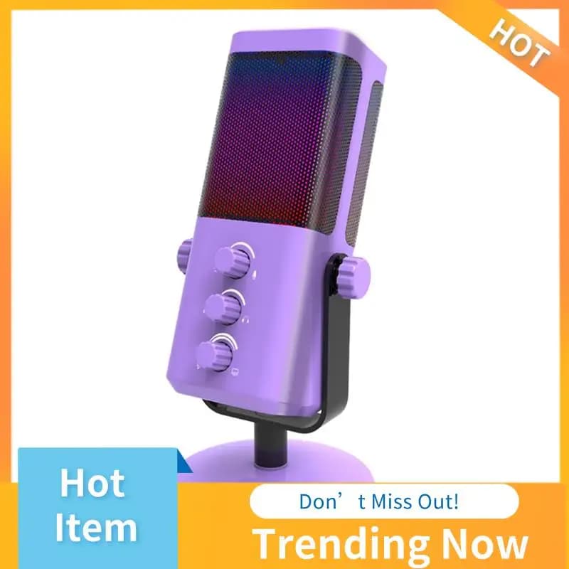 B68A USB Gaming Microphone RGB Condenser Mic With Noise Cancellation Monitoring For Streaming/Recording/ASMR/Video C
