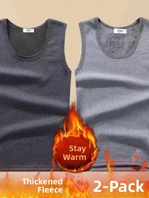 Thickened Fleece Warmth Men's Vest Sleeveless Underwear Base Shirt Youth round Neck Color Winter Affordable Innerwear