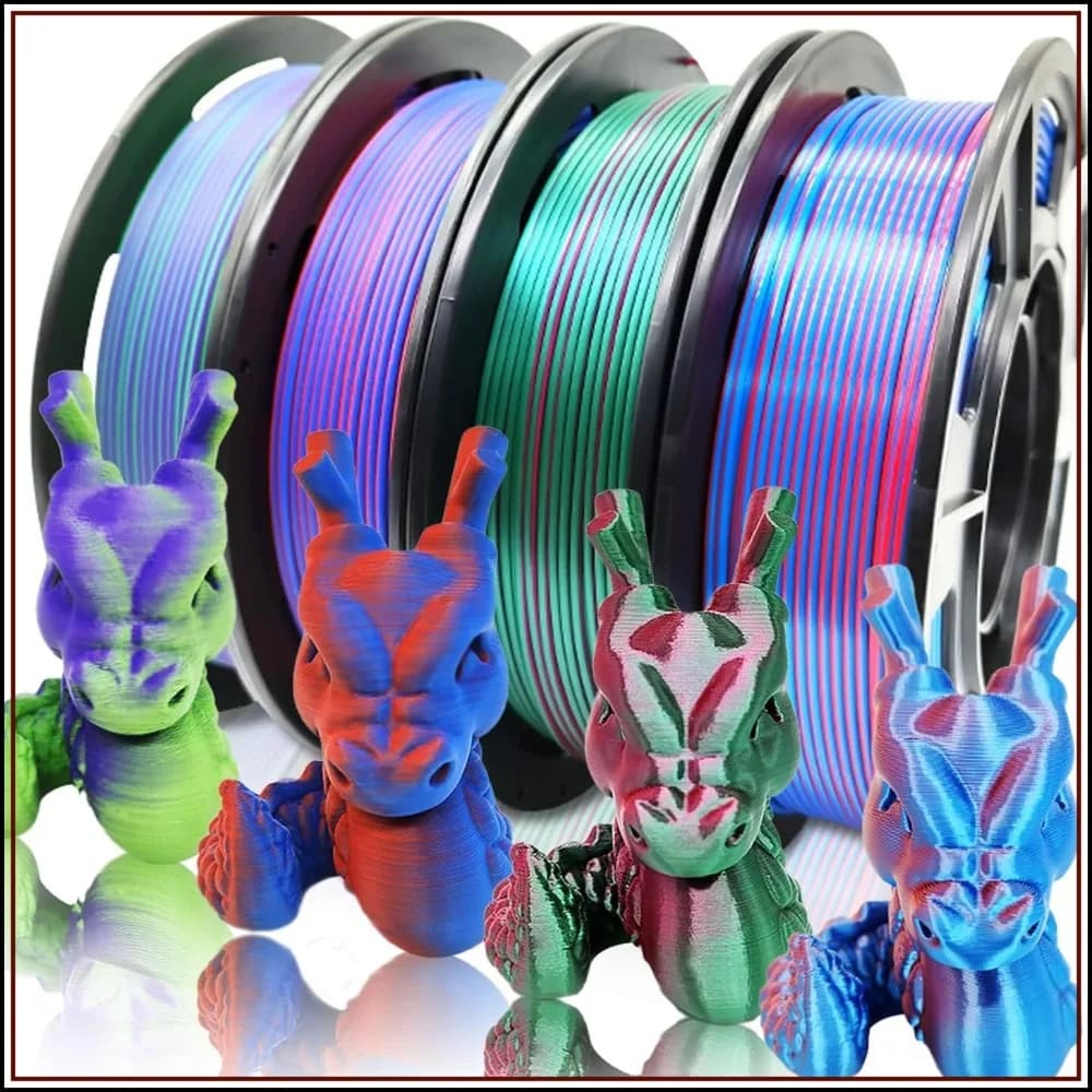 4x 250g Dual Color PLA Filament Pack - Matte & Silk, Red/Blue, Purple/Green for 3D Printers