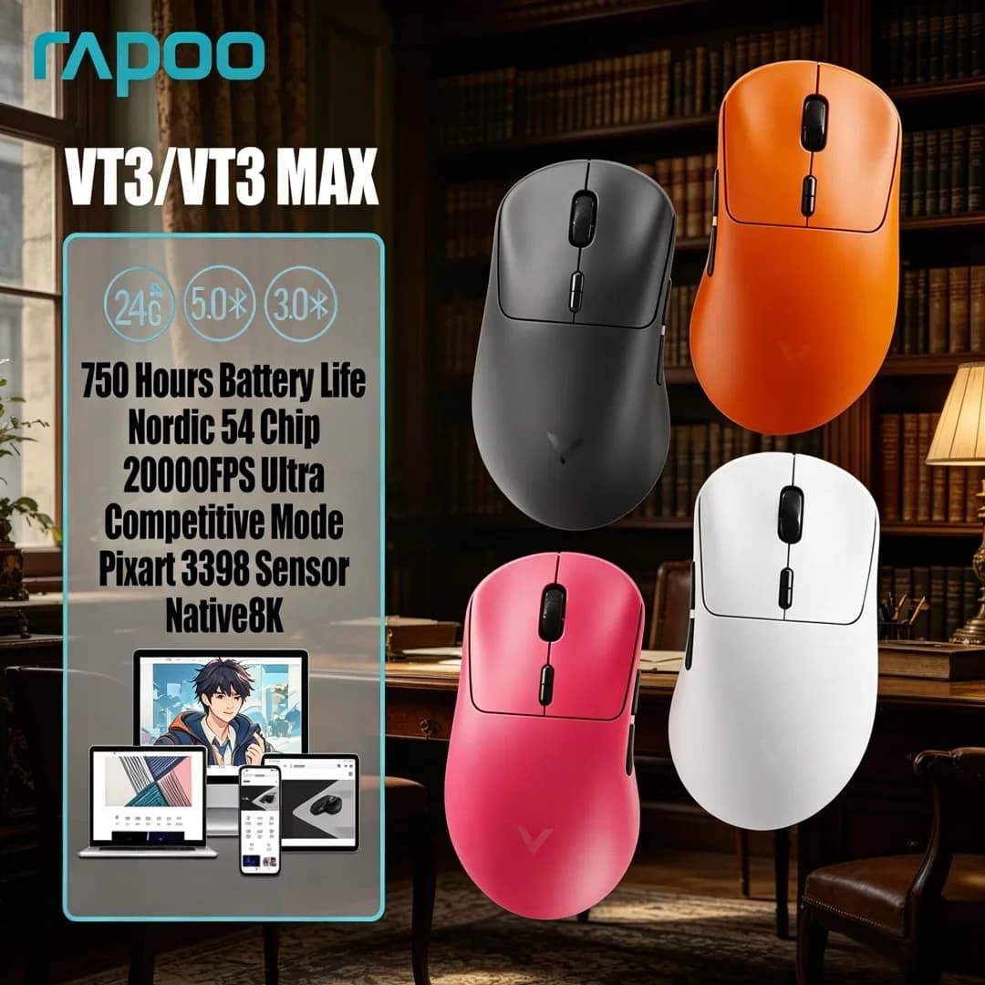 Sophisticated Rapoo VT3 /VT3 MAX Wireless Gaming Mouse Equipped True 8K Wireless Polling Rate 53g Dainty Lightweight Structure