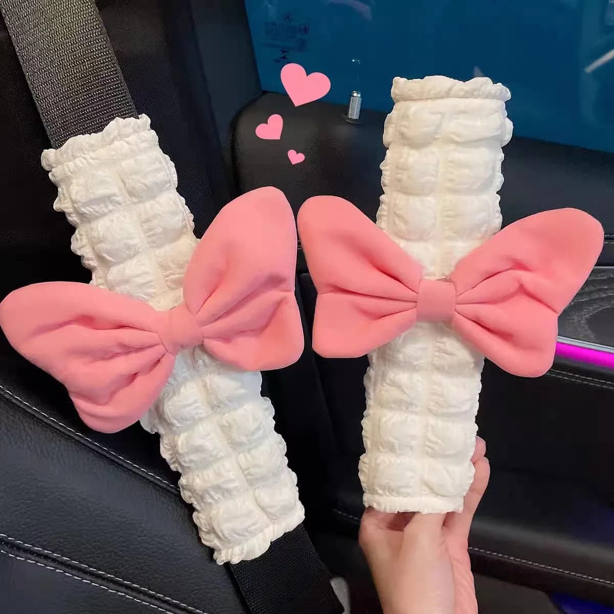 Safety Belt Cover for Car Belt Smooth Grid with Bow Safety Belt Cover for Car Premium Four Seasons Cute General Motors