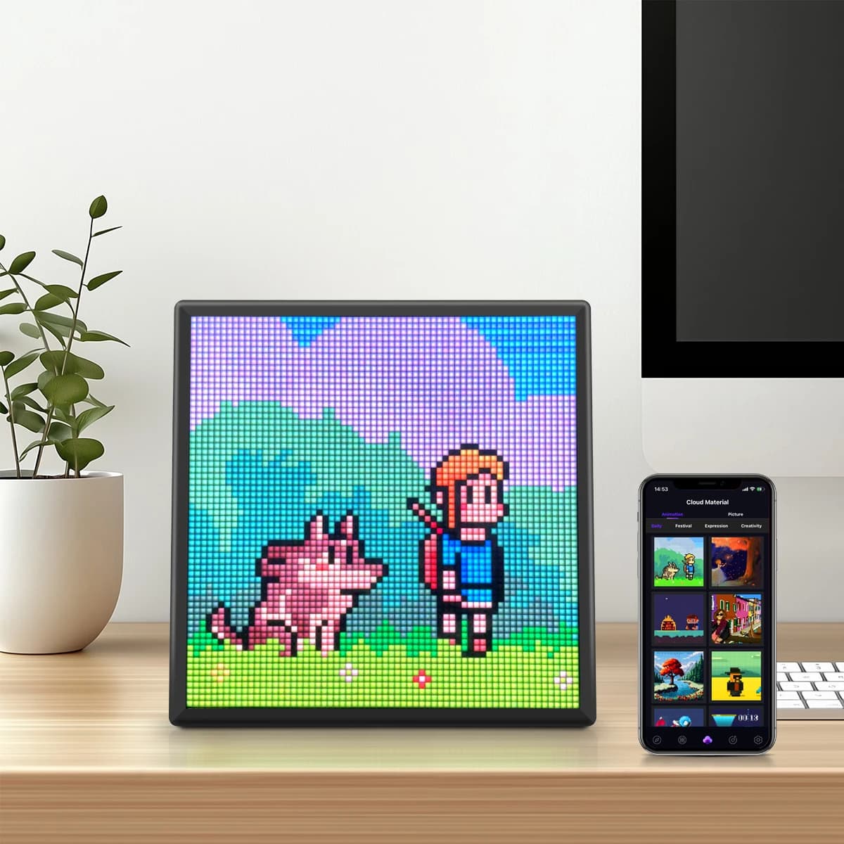 LED panel lamp with Bluetooth control powered via USB, text model, animation, programmable display, desk decoration, smart Pixel LED screen lamp