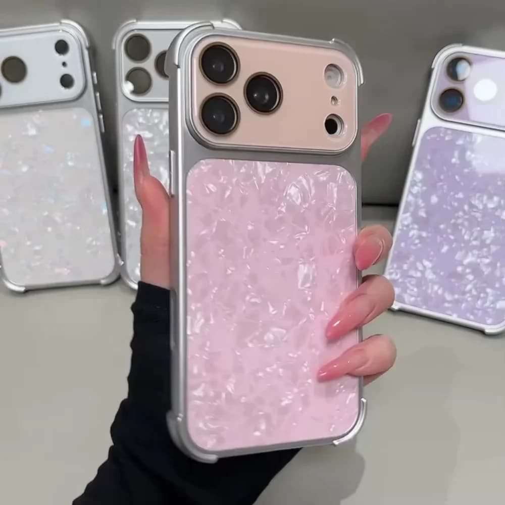 Custodia per telefono di lusso con placcatura, armatura, glitter laser e motivo a conchiglia per iPhone 17 16 15 14 13 Pro Max 17Pro, antiurto, rigida