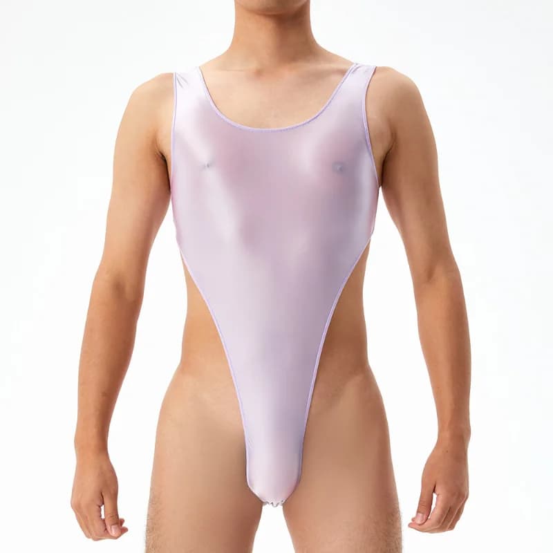 Mens Sexy body Oil Glossy Silky costume da bagno prospettiva T cavallo collant High Elastic Large Size Seamless High Fork Swimwear