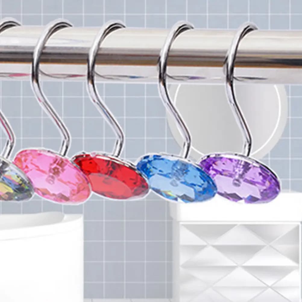 12Pcs Crystal Acrylic Shower Curtain Hooks Decorative Bathroom Curtain Rings Smooth Polished Easy Glide Shower Rod Accessories