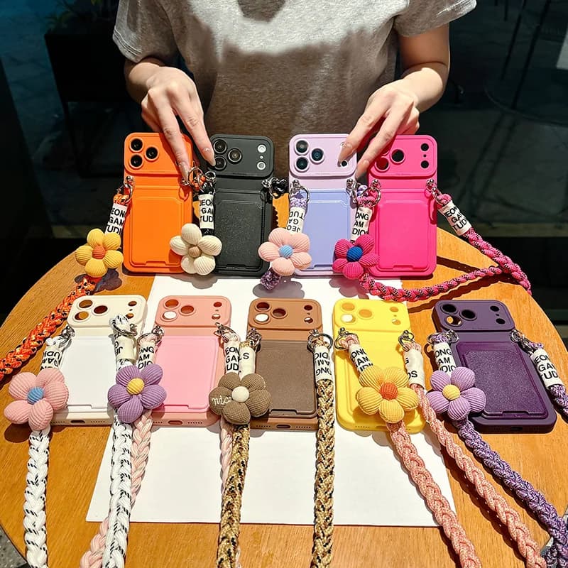 Crossbody Comes with A Card Case Phone Case for IPhone 17 Pro Max 16 15 14 13 12 11 with Lanyard Silicone Back Cover