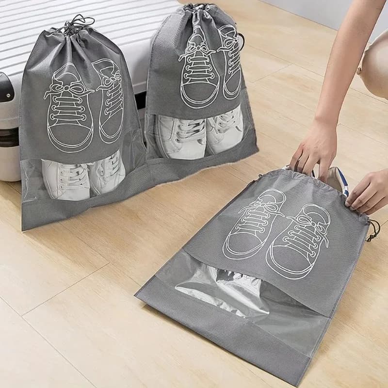 1 pz Borsa Multifunzionale da Viaggio per Scarpe, Sacchetto Impermeabile in Tessuto Non Tessuto, Organizer Portatile per Armadio, Sacca con Coulisse
