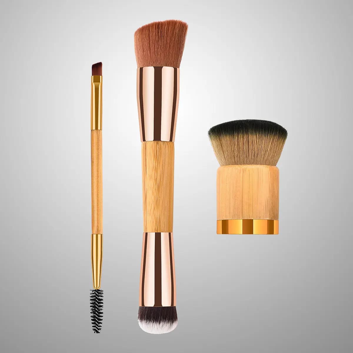 3Pcs Pearlescent Bamboo Handle Makeup Brush Set Ultra Soft Nylon Bristles Powder Blush Foundation Brushes for Women Gift