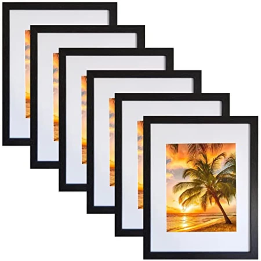 11x14 Picture Frames Black Display Pictures 8x10 With mat or 11x14 Prints Without Mat, Wall Mounting, 6PCS
