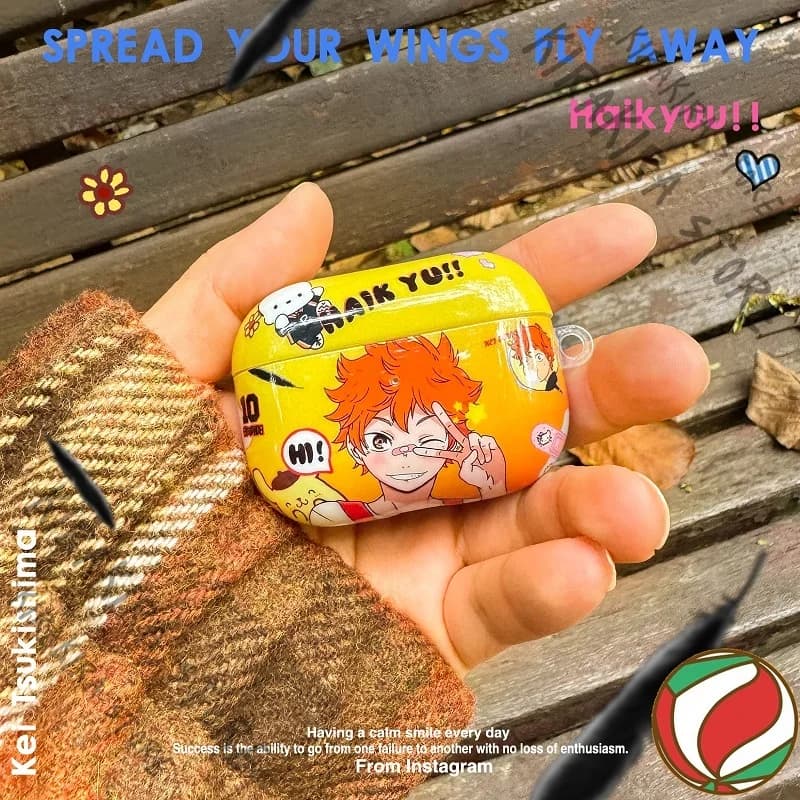 Haikyuu!! Shoyo Hinata Anime Kawaii Shell earphone case Protects Cosplay Handbags Wireless earphone protective case for headphones Keychain
