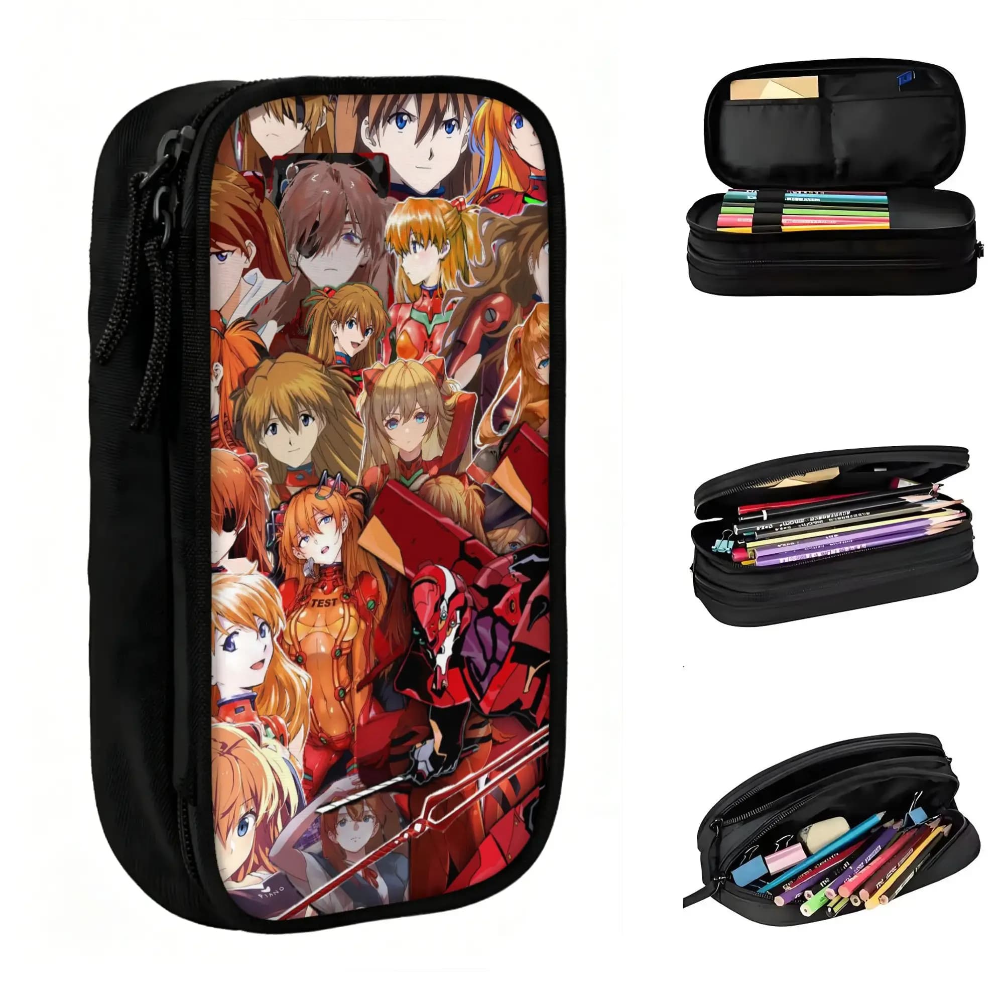 Custom Kawaii Evangelion Cartoon Japan Hot Pencil Cases for Boys Girls Large Storage Pen Box Bag School Supplies