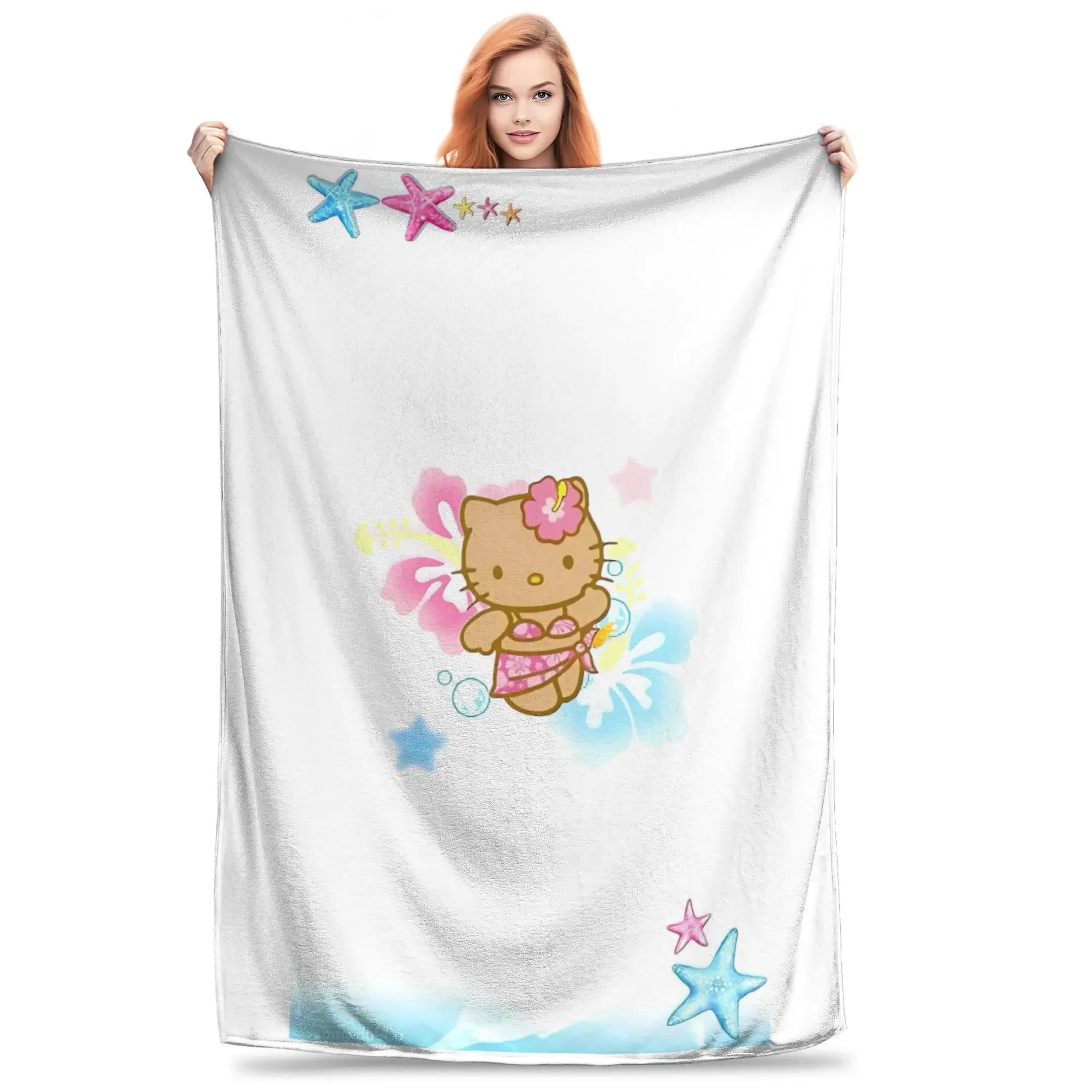 Super Soft Black Hello Kitty Flannel Throw Blanket for Kids Bedroom Perfect Bedspread or Sofa Cover for Winter