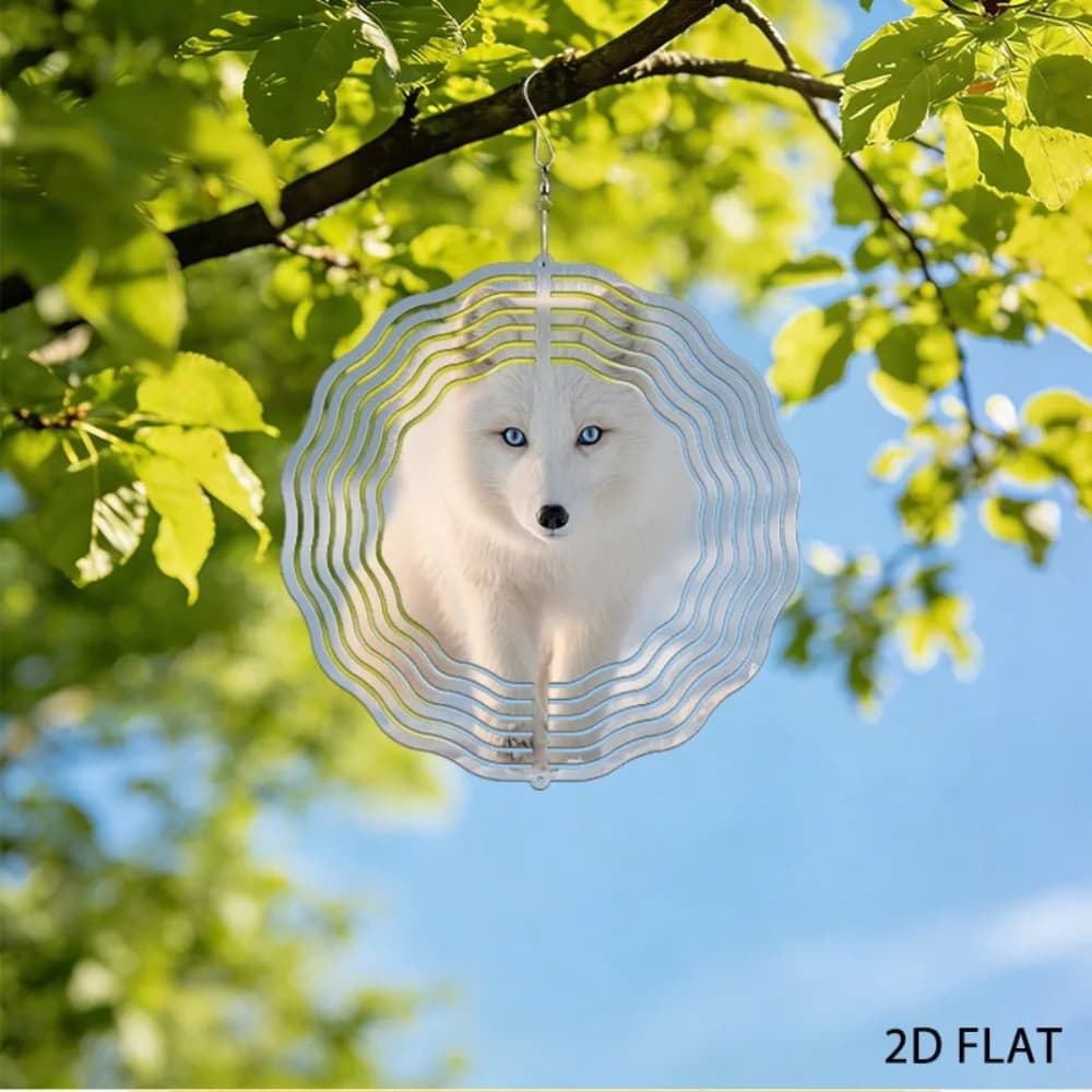 Arctic Fox Wind Chime Iron Outdoor Garden Decor Blue Eye White