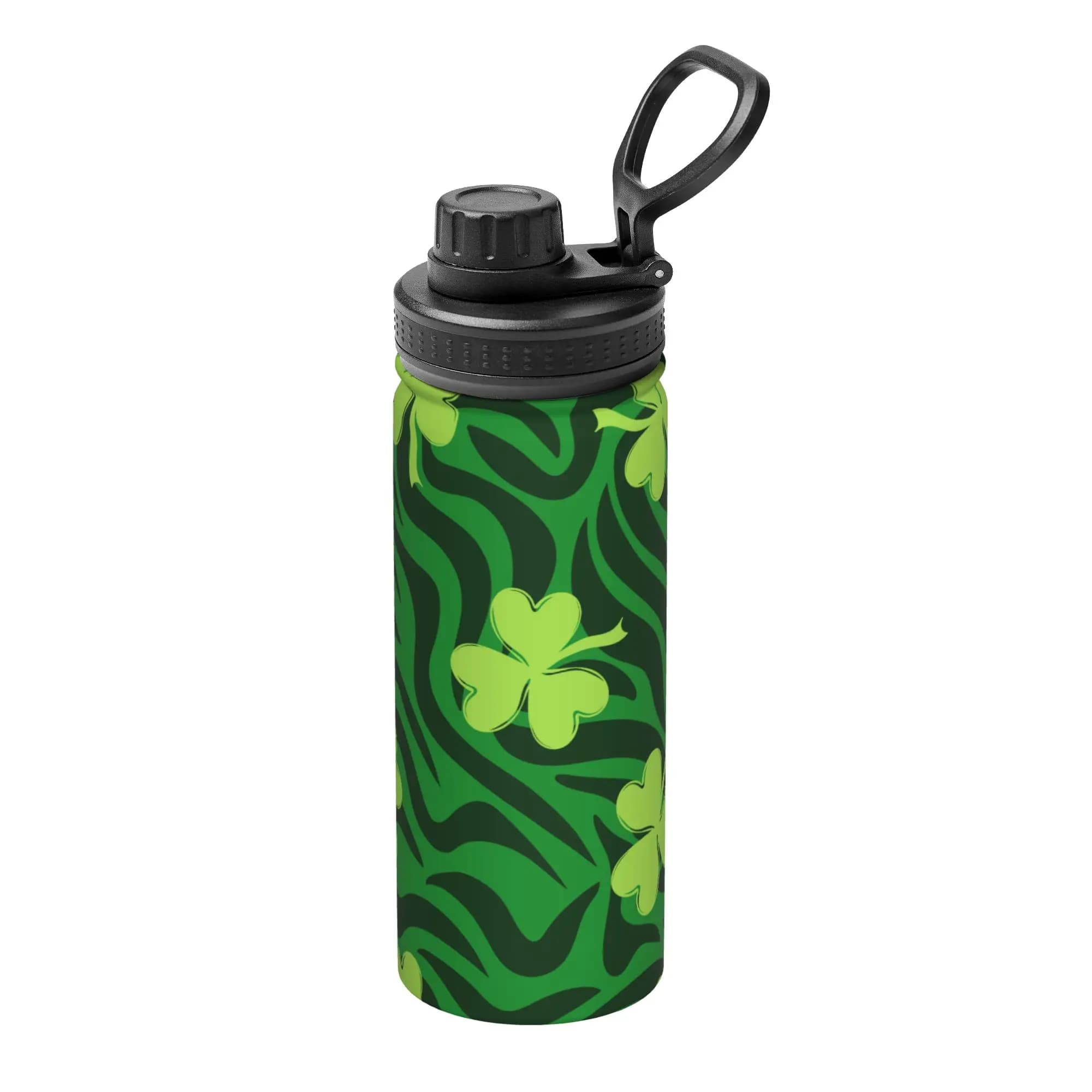 Borraccia Termica Sportiva da 18OZ con Trifoglio a Quattro Foglie per San Patrizio, Tazza Termica con Stampa Leopardata, Thermos Sottovuoto, Tazza da Auto Antigoccia